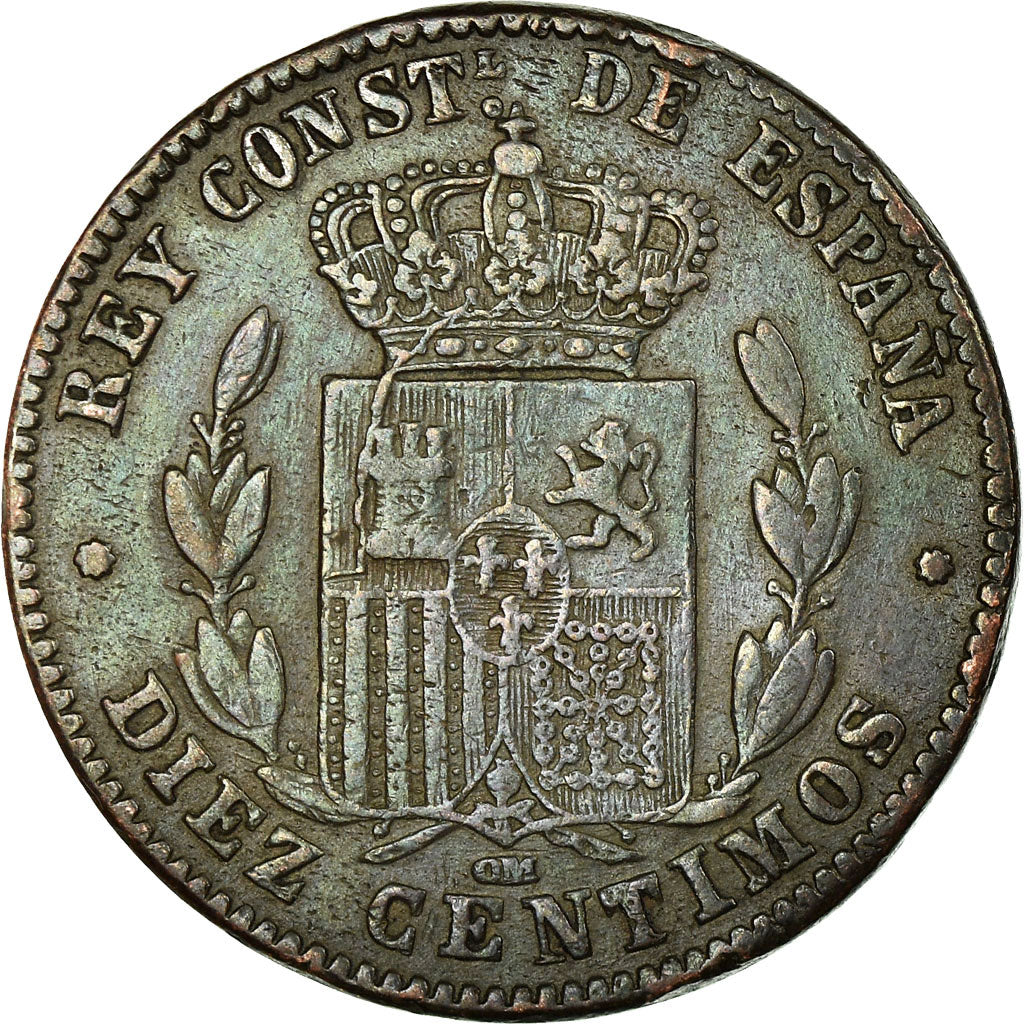 Monnaie, Espagne, Alfonso XII, 10 Centimos, 1878, Madrid, TB+, Bronze, KM:675