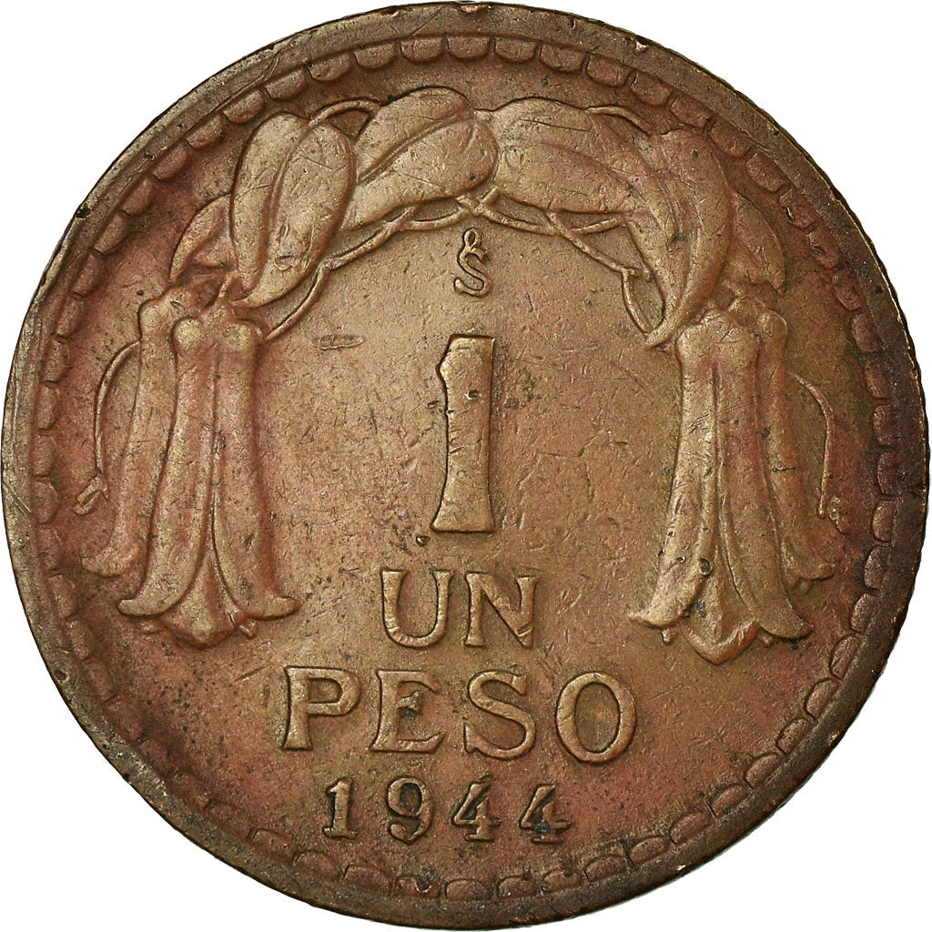 Coin, Chile, Peso, 1944, Santiago, EF(40-45), Copper, KM:179