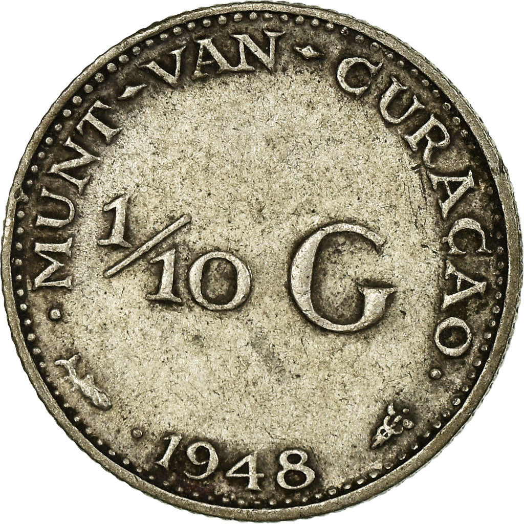 Coin, Curacao, 1/10 Gulden, 1948, Denver, VF(30-35), Silver, KM:48