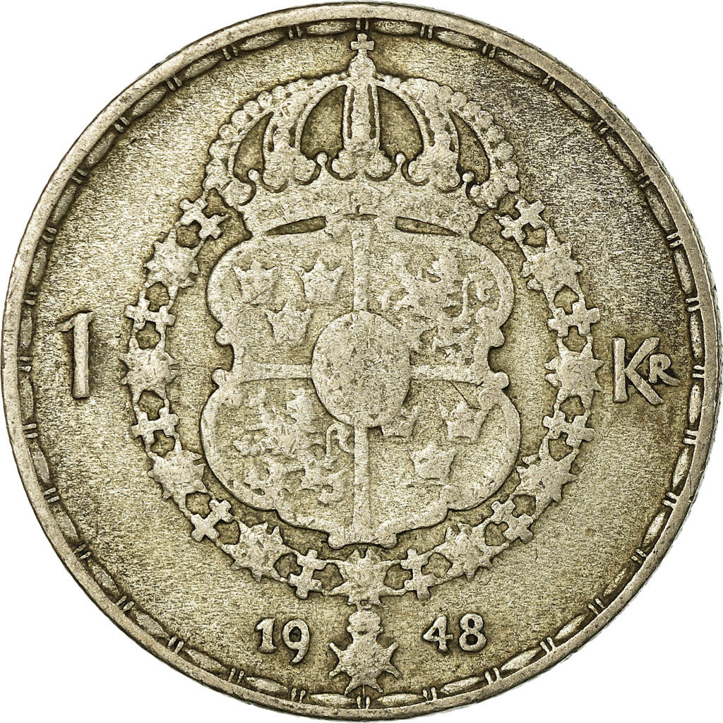 Coin, Sweden, Gustaf V, Krona, 1948, VF(20-25), Silver, KM:814