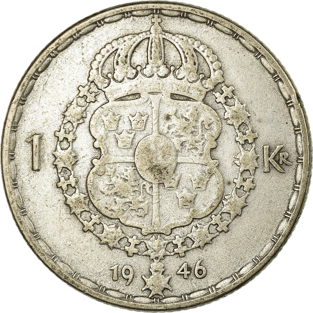 Moneta, Svezia, Gustaf V, Krona, 1946, BB, Argento, KM:814