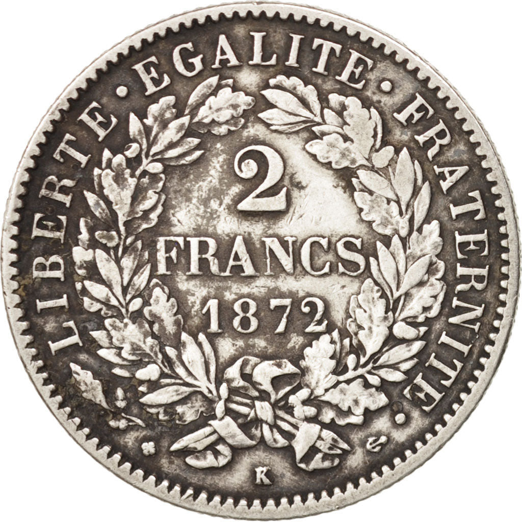France, Cérès, 2 Francs, 1872, Bordeaux, EF(40-45), Silver, KM:817.2,Gadoury 530