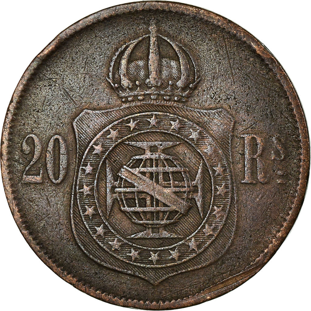 Coin, Brazil, Pedro II, 20 Reis, 1868, EF(40-45), Bronze, KM:474