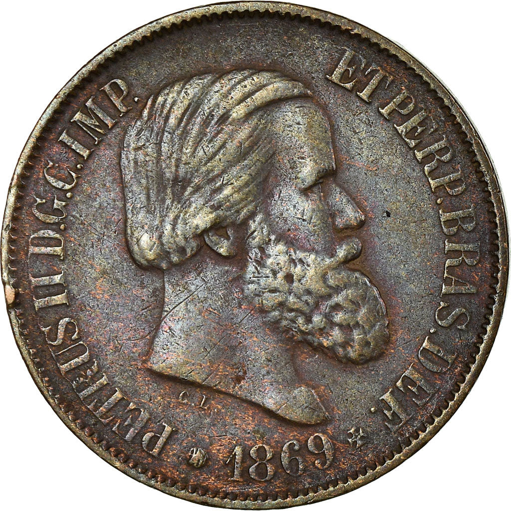 Moneta, Brazylia, Pedro II, 20 Reis, 1869, EF(40-45), Bronze, KM:474