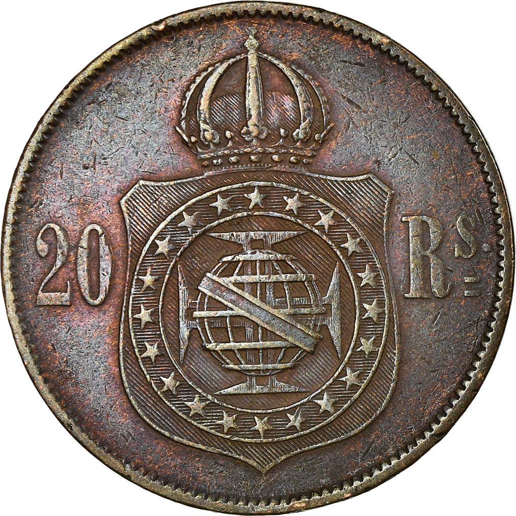 Moneta, Brazylia, Pedro II, 20 Reis, 1869, EF(40-45), Bronze, KM:474
