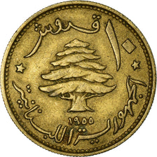 Coin, Lebanon, 10 Piastres, 1955, Paris, VF(30-35), Aluminum-Bronze, KM:23