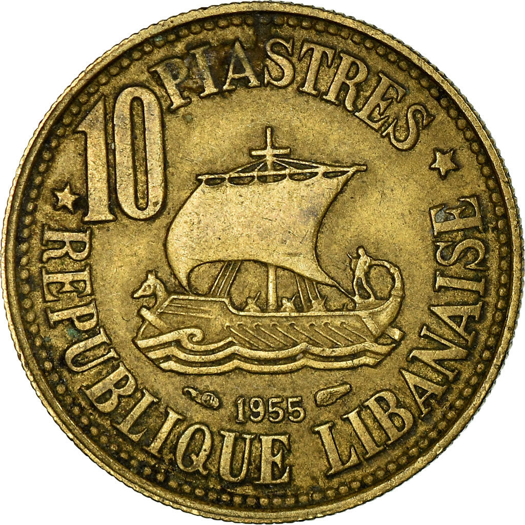 Coin, Lebanon, 10 Piastres, 1955, Paris, VF(30-35), Aluminum-Bronze, KM:23