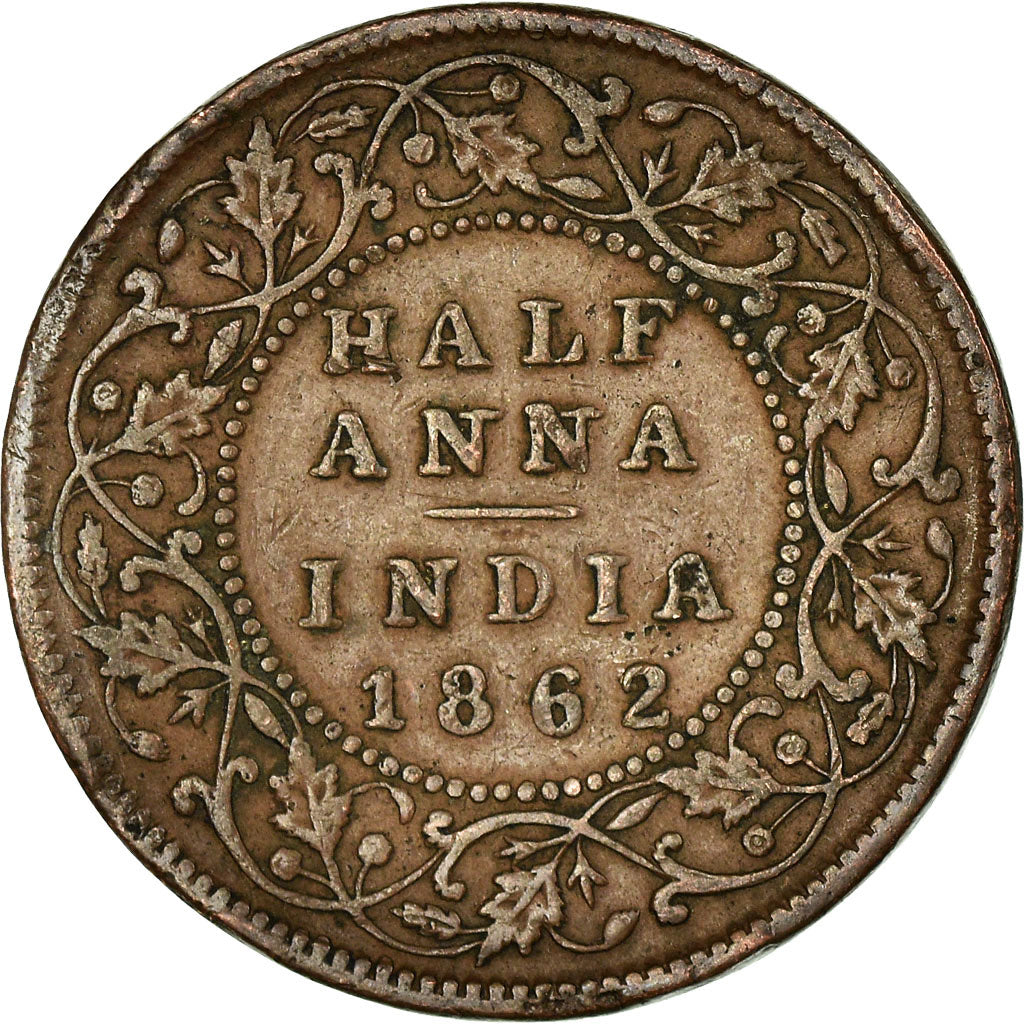 Coin, INDIA-BRITISH, Victoria, 1/2 Anna, 1862, VF(20-25), Copper, KM:468