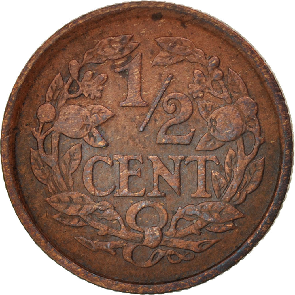 Netherlands, Wilhelmina I, 1/2 Cent, 1917, VF(30-35), Bronze, KM:138