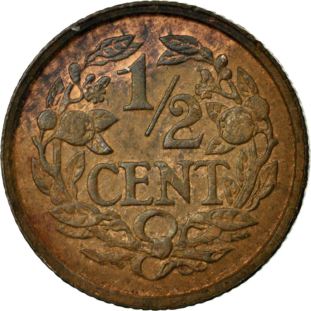 Coin, Netherlands, Wilhelmina I, 1/2 Cent, 1938, VF(30-35), Bronze, KM:138
