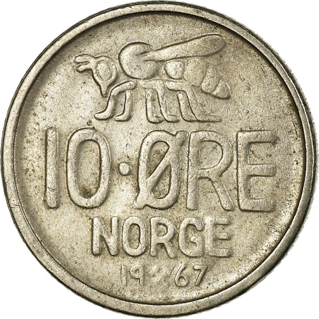 Munten, Noorwegen, Olav V, 10 Öre, 1967, ZF, Copper-nickel, KM:411