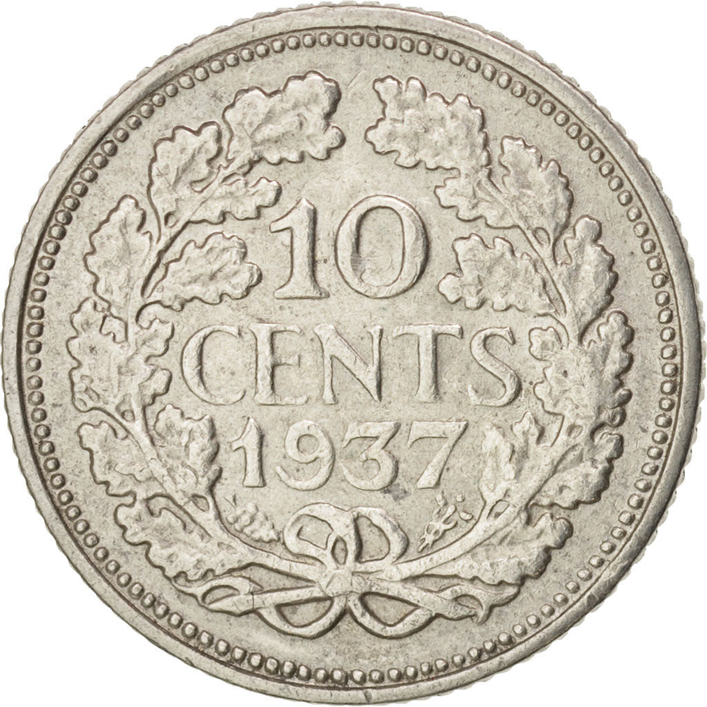 Netherlands, Wilhelmina I, 10 Cents, 1937, EF(40-45), Silver, KM:163