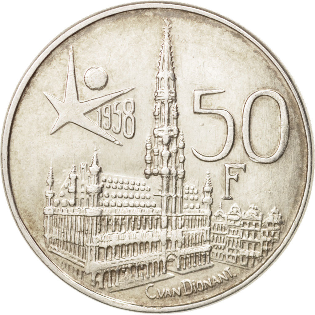 Belgium, 50 Francs, 50 Frank, 1958, AU(55-58), Silver, KM:150.1