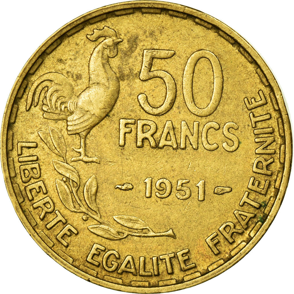 Munten, Frankrijk, Guiraud, 50 Francs, 1951, Paris, ZF, Aluminum-Bronze