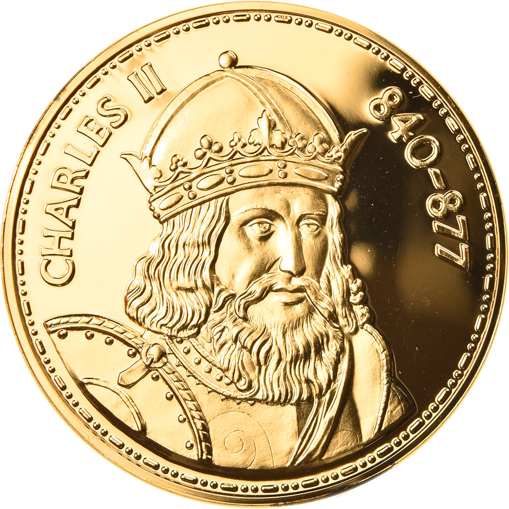 Francia, medalla, Les Rois de France, Charles II, History, SC+, Oro vermeil