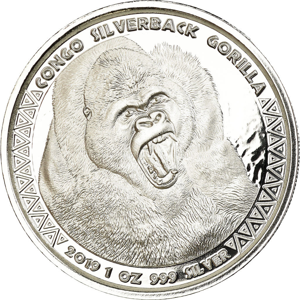 Münze, Congo Republic, Gorille à dos argenté, 5000 Francs CFA, 2019, Proof