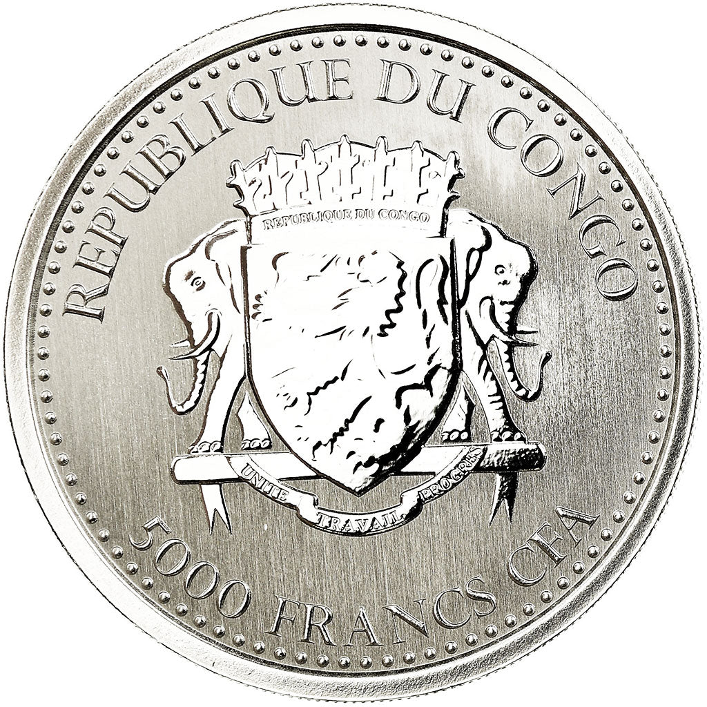 Münze, Congo Republic, Gorille à dos argenté, 5000 Francs CFA, 2019, Proof