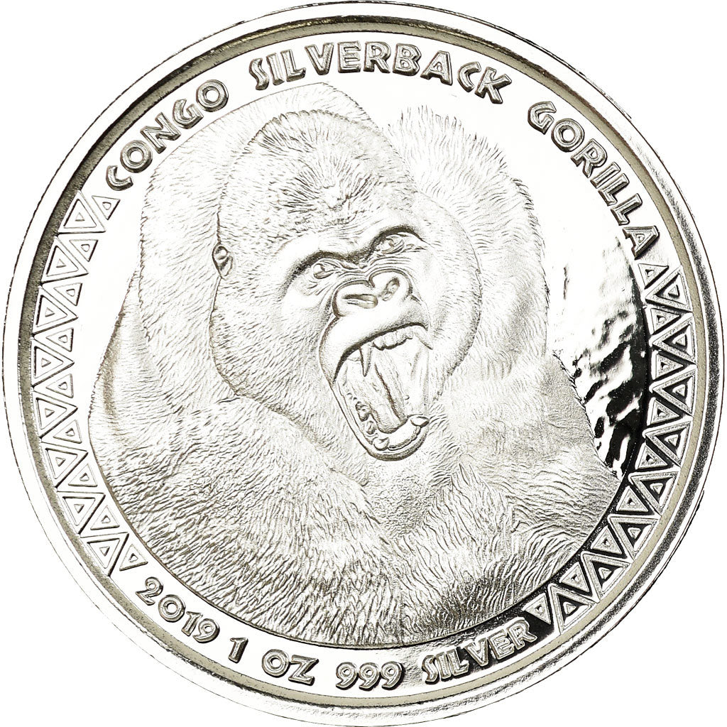 Münze, Congo Republic, Gorille à dos argenté, 5000 Francs CFA, 2019, Proof