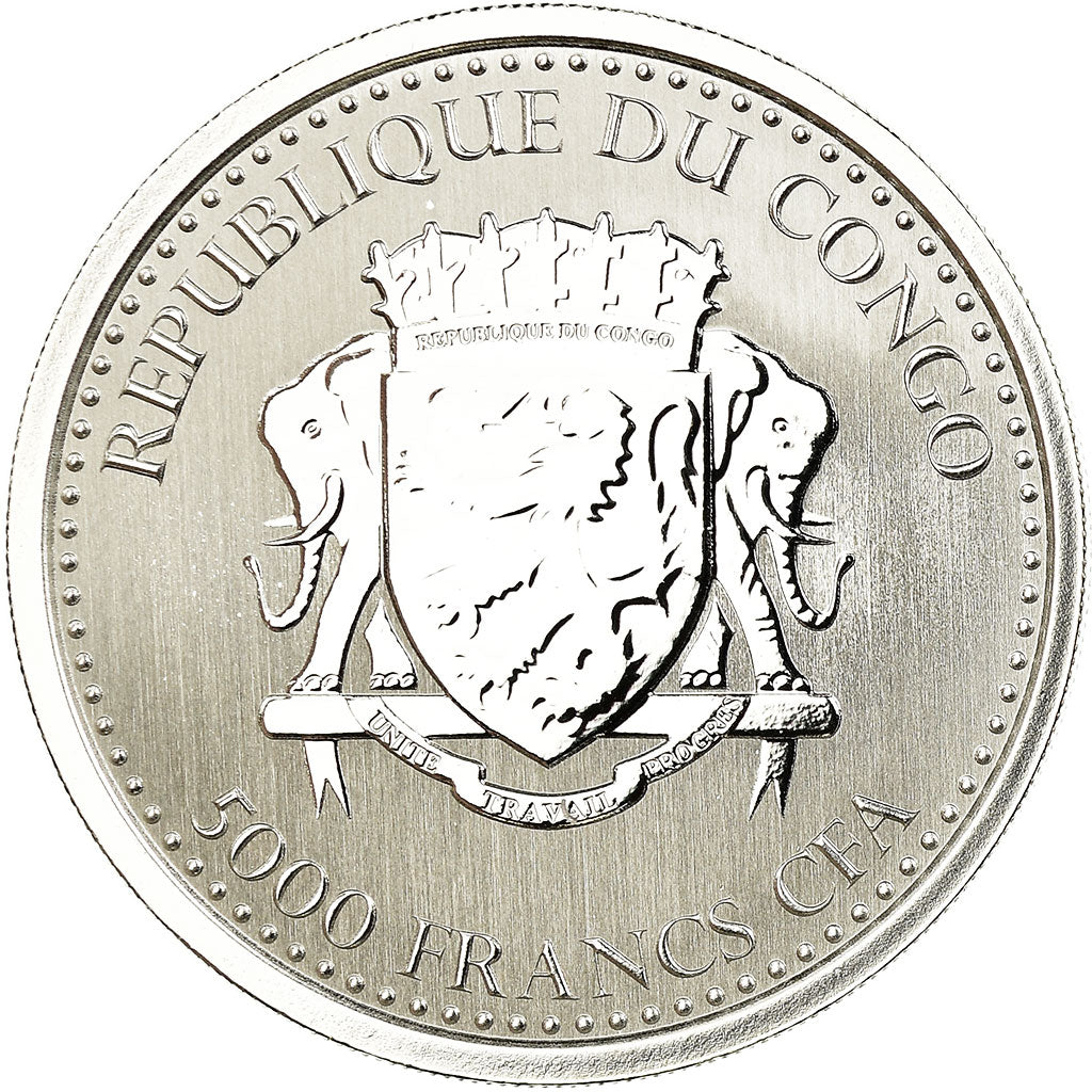 Münze, Congo Republic, Gorille à dos argenté, 5000 Francs CFA, 2019, Proof