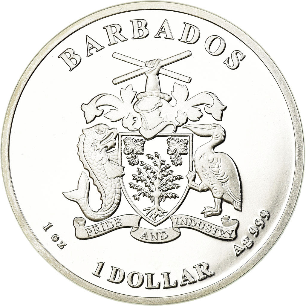 Moneta, Barbados, Hippocampe, Dollar, 2018, Franklin Mint, Proof, FDC, Argento