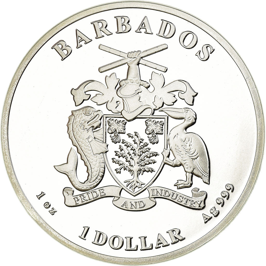 Moneta, Barbados, Hippocampe, Dollar, 2018, Franklin Mint, Proof, FDC, Argento