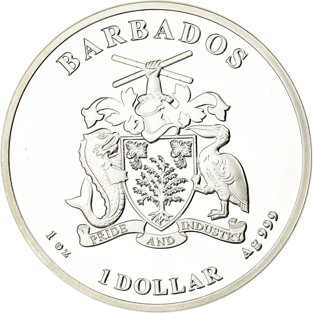 Moneta, Barbados, Hippocampe, Dollar, 2018, Franklin Mint, Proof, FDC, Argento