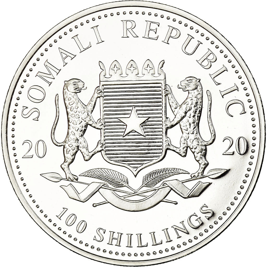 Coin, Somalia, Elephant, 100 Shillings, 2020, Proof, MS(65-70), Silver, KM:New