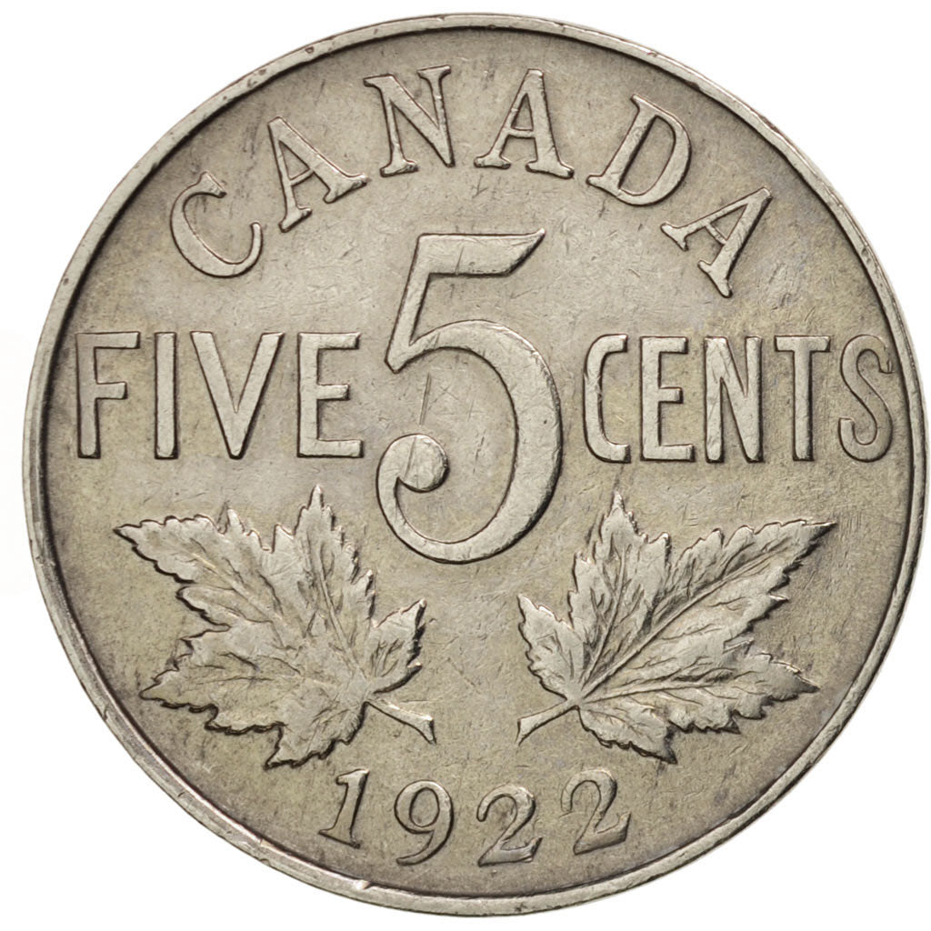 George V, 5 Cents, 1922, Ottawa, EF(40-45), Nickel, KM:29