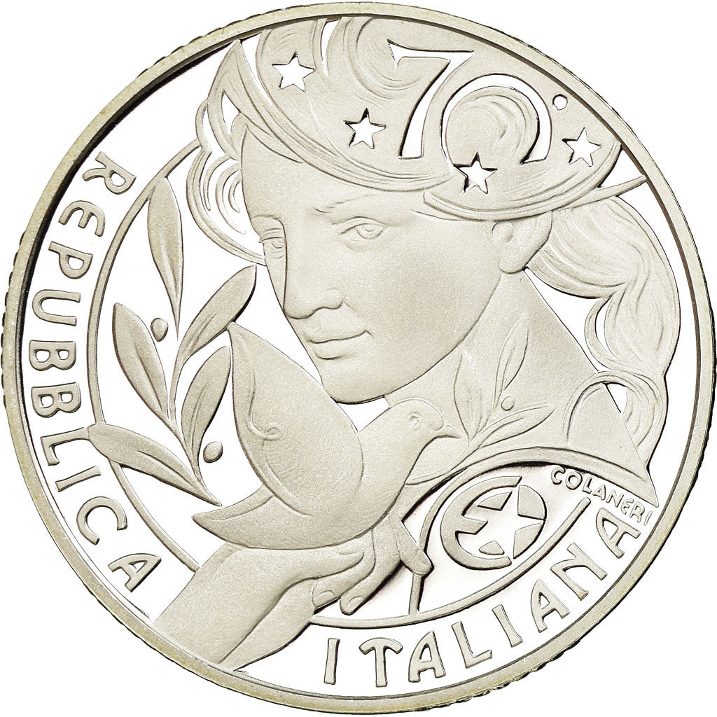 Italy, 10 Euro, 70 ans de Paix en Europe, 2015, Proof, MS(65-70), Silver, KM:387