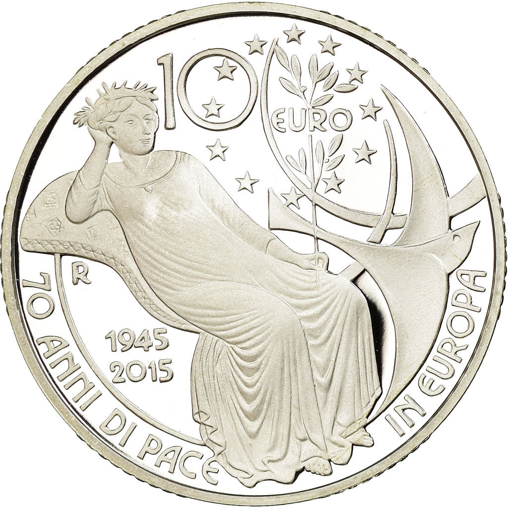 Italy, 10 Euro, 70 ans de Paix en Europe, 2015, Proof, MS(65-70), Silver, KM:387