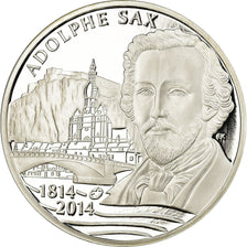 Bélgica, 10 Euro, Adolphe Sax, 2014, Proof, MS(65-70), Prata, KM:339