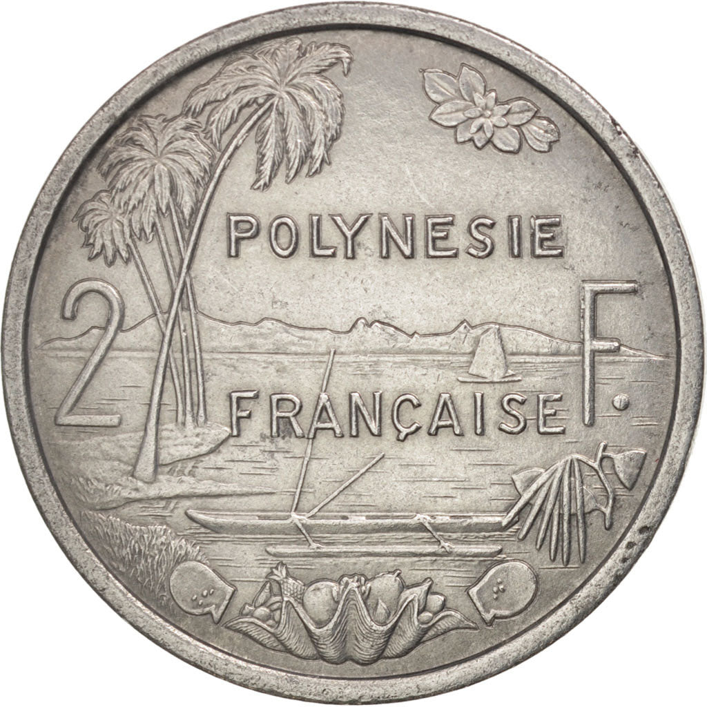 French Polynesia, 2 Francs, 1975, Paris, EF(40-45), Aluminum, KM:10