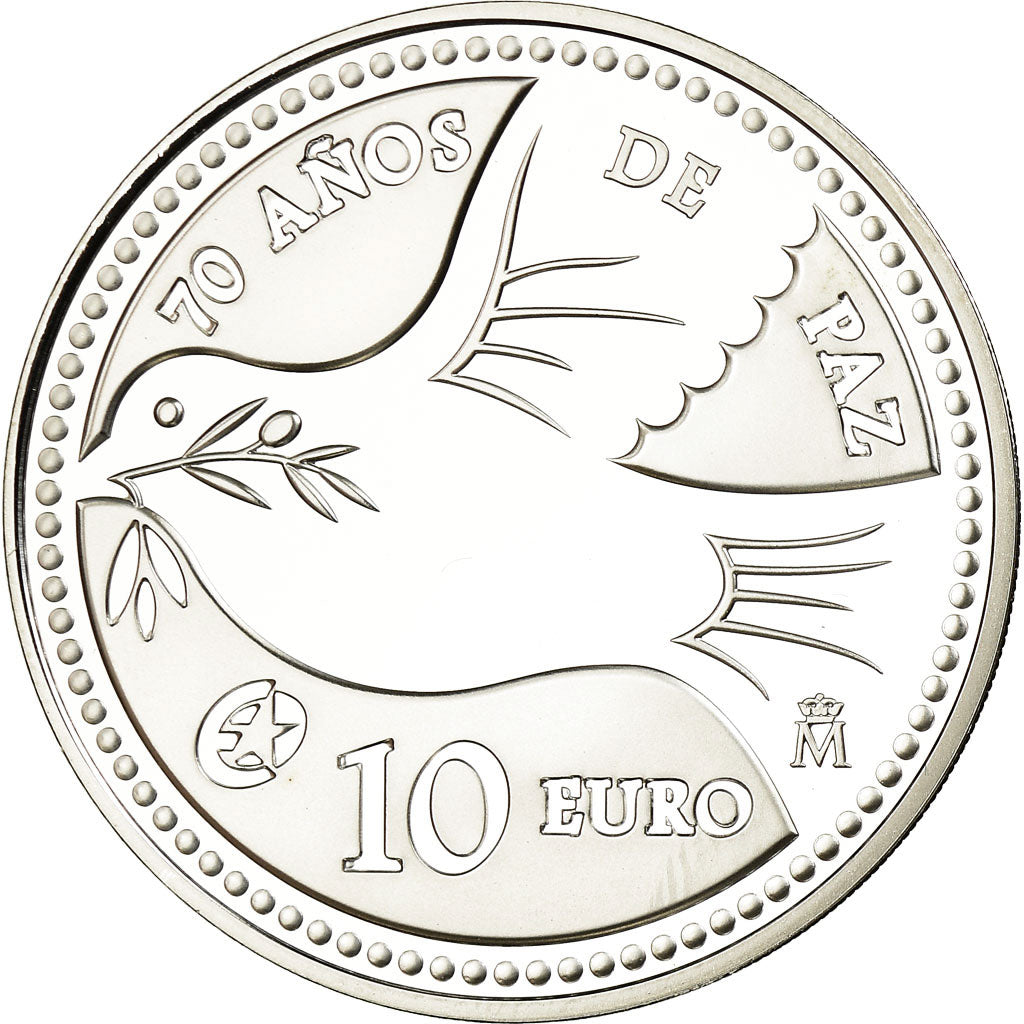 Spain, 10 Euro, 70 ans de Paix en Europe, 2015, Proof, MS(65-70), Silver