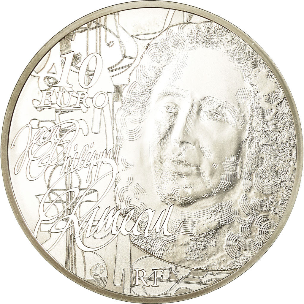 France, 10 Euro, La Musique - Jean Philippe Rameau, 2014, Proof, FDC, Argent