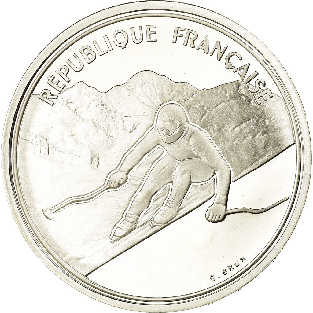 Coin, France, Alpine skiing, 100 Francs, 1989, BE, MS(65-70), Silver, KM:971