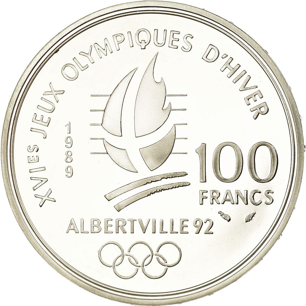 Coin, France, Alpine skiing, 100 Francs, 1989, BE, MS(65-70), Silver, KM:971