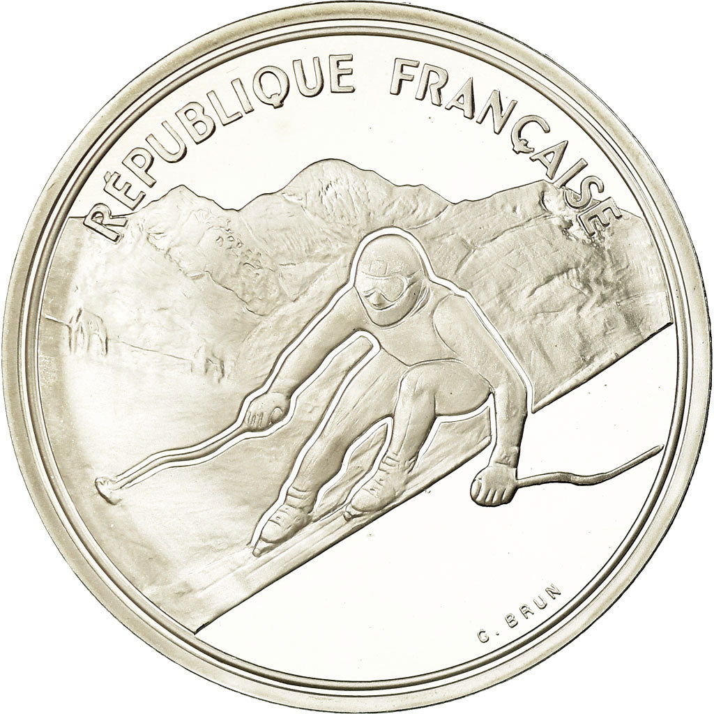 Coin, France, Alpine skiing, 100 Francs, 1989, BE, MS(65-70), Silver, KM:971