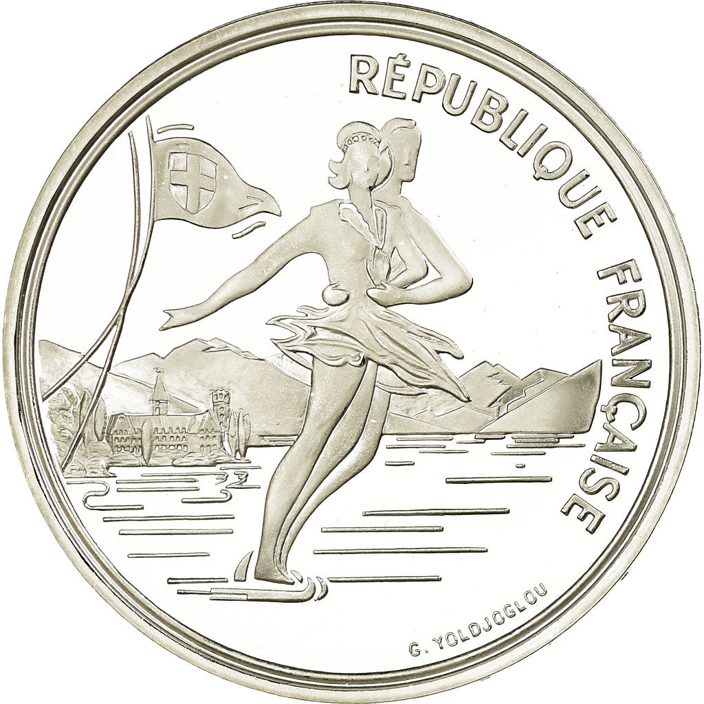 Coin, France, Alpine skiing, 100 Francs, 1989, BE, MS(65-70), Silver, KM:971