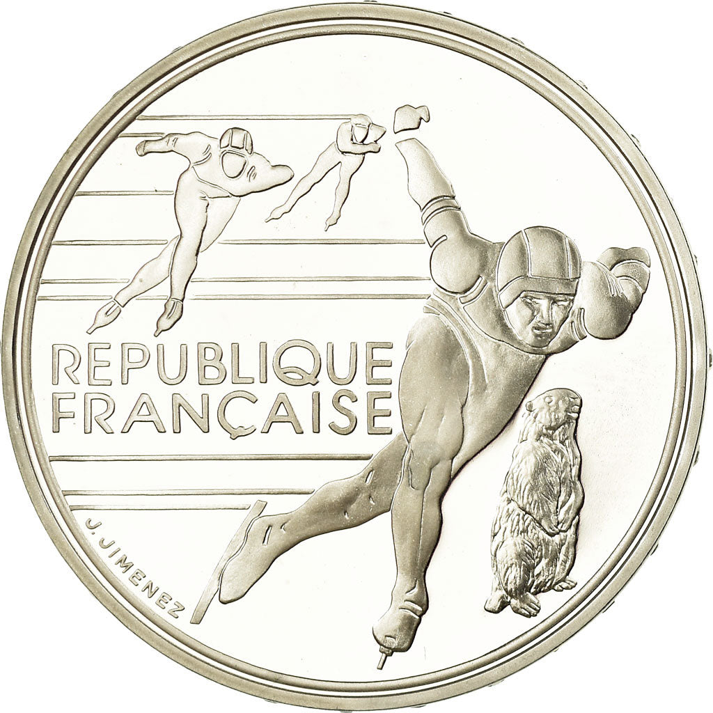 Coin, France, Patinage de vitesse, 100 Francs, 1990, BE, MS(65-70), Silver