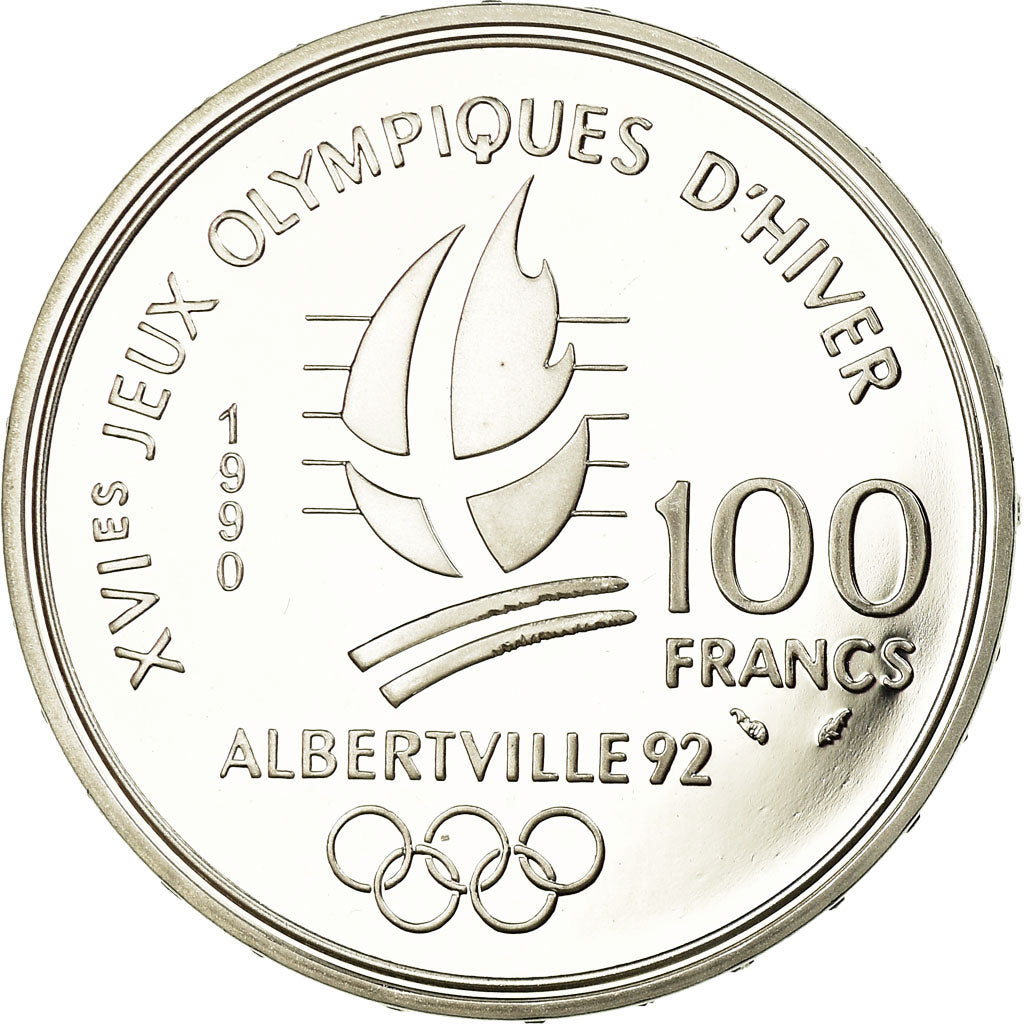 Coin, France, Patinage de vitesse, 100 Francs, 1990, BE, MS(65-70), Silver