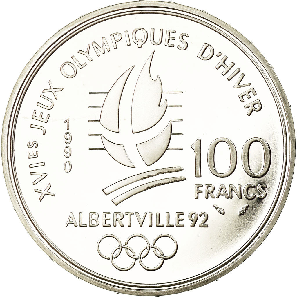 Coin, France, Patinage de vitesse, 100 Francs, 1990, BE, MS(65-70), Silver