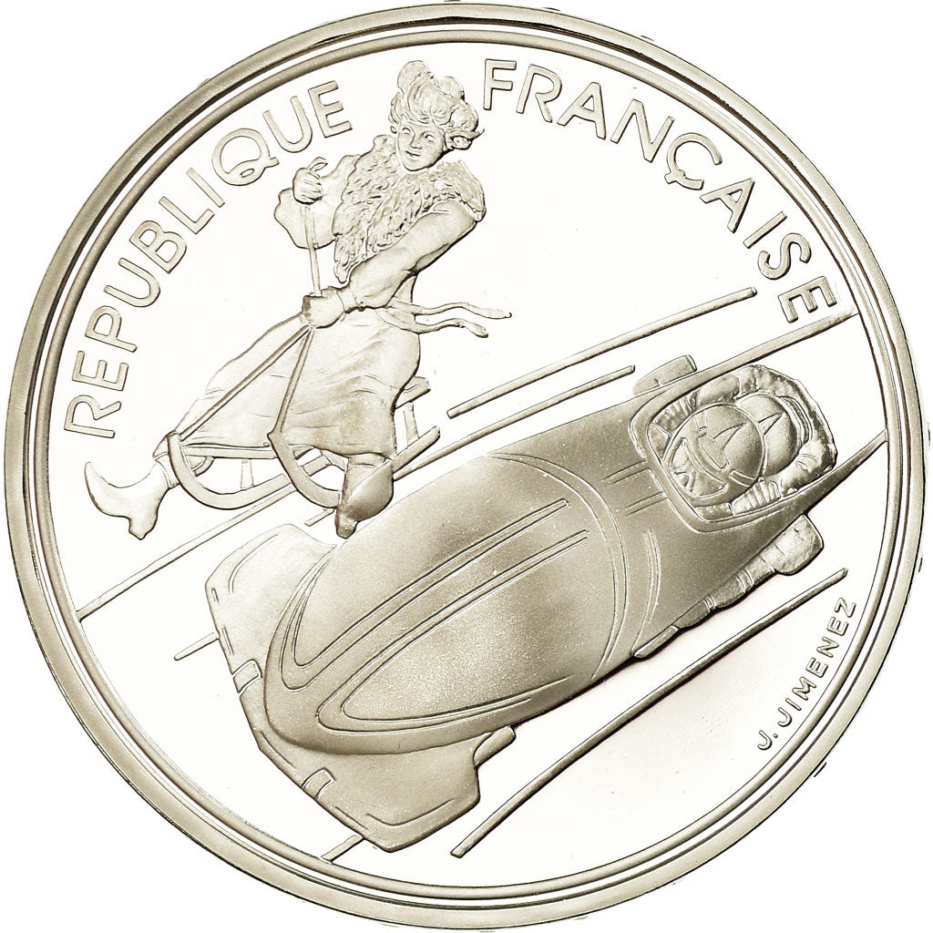 Coin, France, Bobsledding, 100 Francs, 1990, BE, MS(65-70), Silver, KM:981