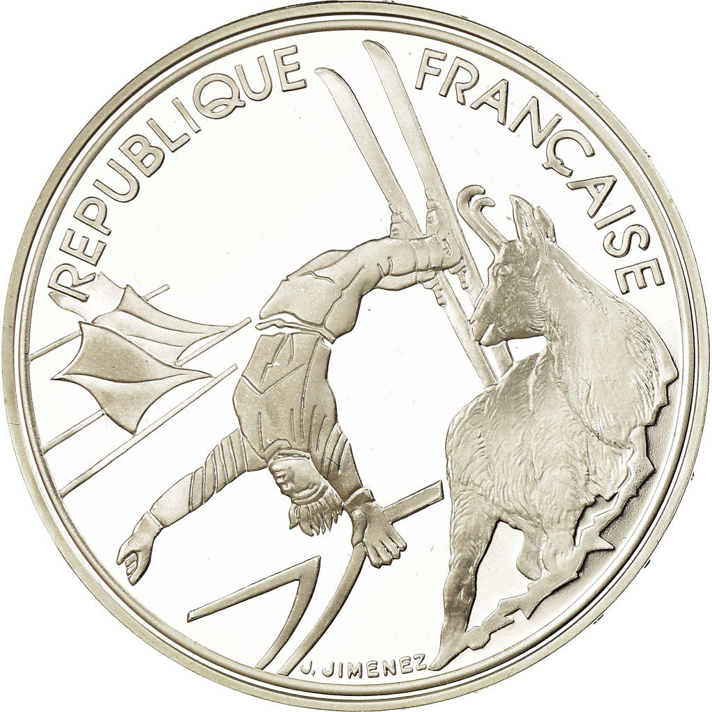 Coin, France, Free-style skier, 100 Francs, 1990, BE, MS(65-70), Silver, KM:983