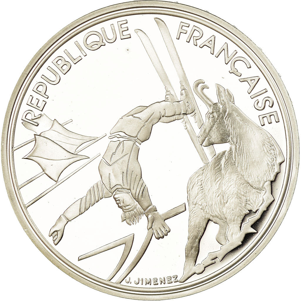 Coin, France, Free-style skier, 100 Francs, 1990, BE, MS(65-70), Silver, KM:983