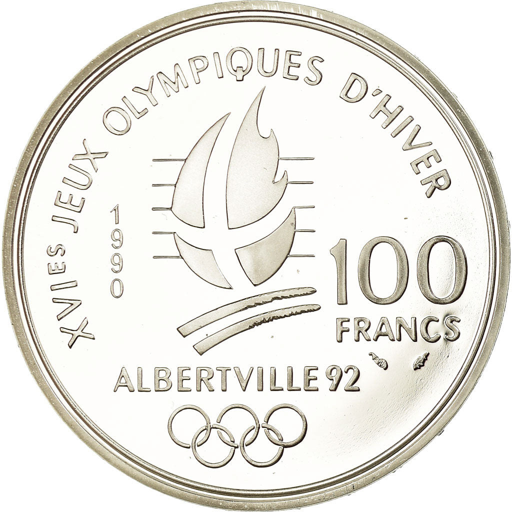 Coin, France, Free-style skier, 100 Francs, 1990, BE, MS(65-70), Silver, KM:983