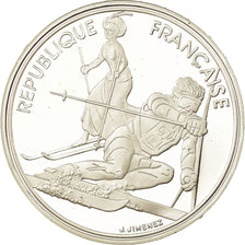 Coin, France, Slalom skiers, 100 Francs, 1990, BE, MS(65-70), Silver, KM:984