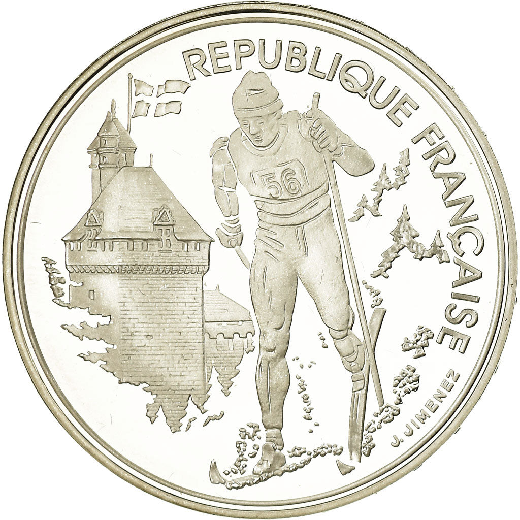 Coin, France, Cross-country skier, 100 Francs, 1991, BE, MS(65-70), Silver