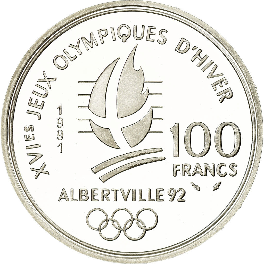 Coin, France, Hockey players, 100 Francs, 1991, BE, MS(65-70), Silver, KM:993