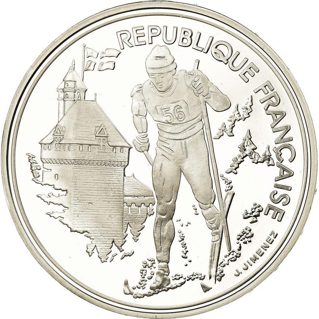 Coin, France, Cross-country skier, 100 Francs, 1991, BE, MS(65-70), Silver