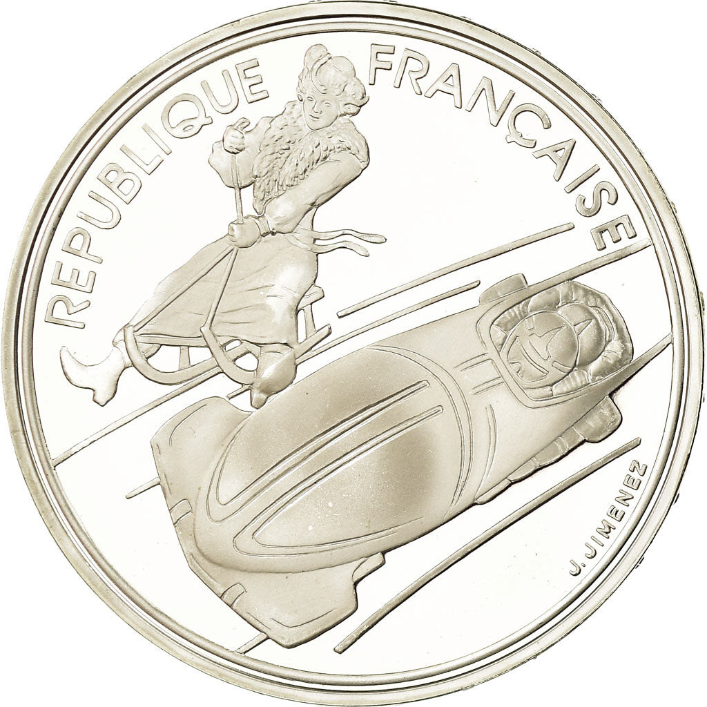 Moneta, Francia, Bobsledding, 100 Francs, 1990, BE, FDC, Argento, KM:981